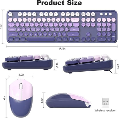 MOFII Wireless Computer Keyboard and Mouse Combo, Typewriter Full Size Keyboard with Number Pad and 2 in 1 USB Connected Mouse for PC Laptop Desktop Windows (Purple)