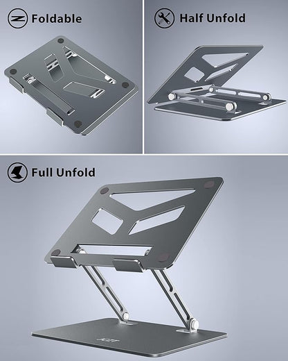 JCZT Aluminum Laptop Stand, Laptop Stand for Desk, Adjustable Height Ergonomic Computer Stands Compatible with MacBook Air, Pro, Dell, HP, Lenovo More, All 10-16'' Notebooks Laptops, Classic Grey