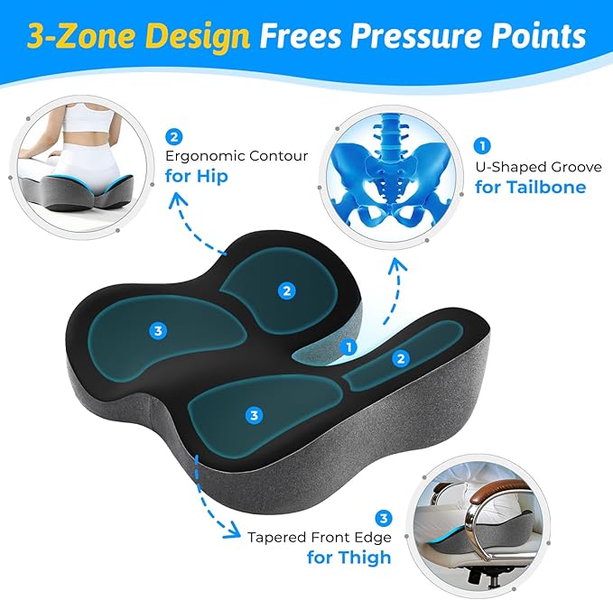 Dreamer Car Seat Cushion for Tailbone & Sciatica Pain Relief | Certified & Ergonomist-Designed,Tapered Front Edge Reduces Thigh Pressure,Wide Memory Foam for Office Chair, Car, Wheelchair