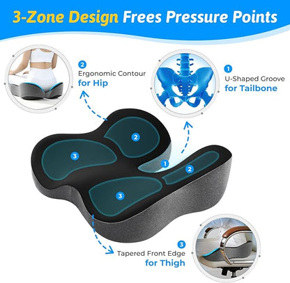 Dreamer Car Seat Cushion for Tailbone & Sciatica Pain Relief | Certified & Ergonomist-Designed,Tapered Front Edge Reduces Thigh Pressure,Wide Memory Foam for Office Chair, Car, Wheelchair