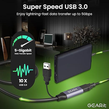 GEARit USB 3.0 Active Extension Cable (50 Feet) A-Male to A-Female USB Repeater with Signal Booster for Oculus Rift, Quest Link, Xbox 360 Kinect, PlayStation, Printer, Webcam - 50ft