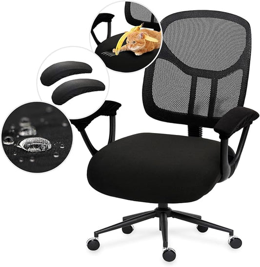 Water-resistant Stretchable Separate Office Chair Seat Cushion Covers with Armrest Covers Universal Spandex Computer Chair Slipcover - Removable Washable Cushion Protectors for Dogs, Cats