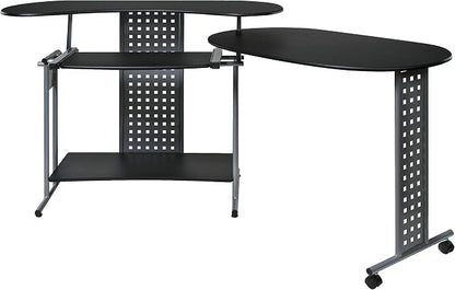 OneSpace Regallo Expandable L-Shaped Desk, Office Computer Desk with 2 Shelves, Black