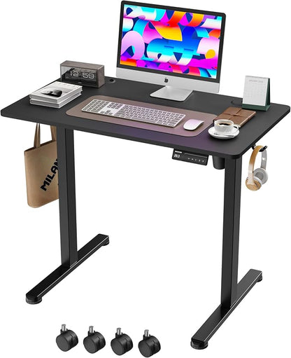 Monomi Small Electric Standing Desk, 35" x 24" Whole Piece Height Adjustable with Memory Controller, Black Sit to Stand Desk Workstation for Home Office
