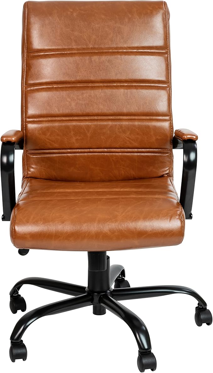 Merrick Lane Milano Contemporary High-Back Brown Faux Leather Home Office Chair with Padded Black Arms
