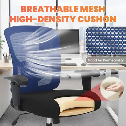 BestOffice Big & Tall Office Chair, 400 lb Capacity Mesh Desk Seating with Lumbar Support, Wide Seat, Adjustable Arms, Rolling Swivel High-Back Ergonomic Executive Task Model for Home Office, Blue