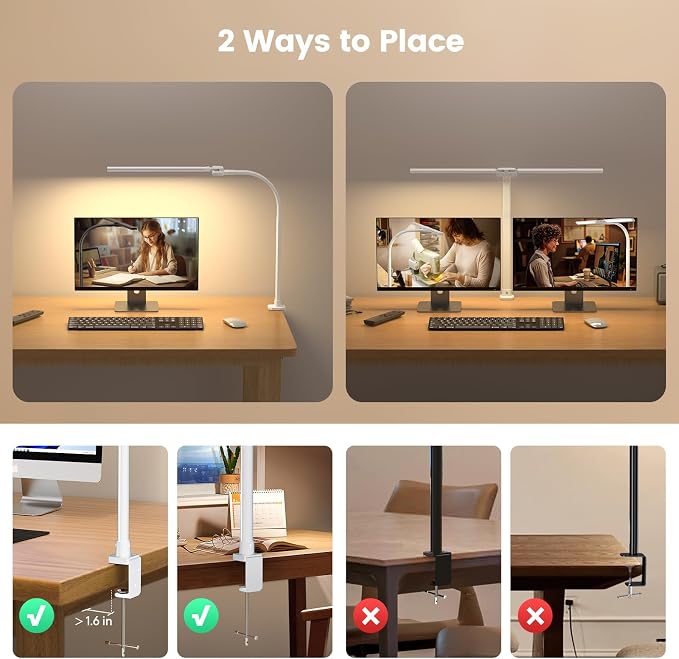 SIBRILLE Upgraded LED Desk Lamp for Home Office with RGB, Rotatable Computer Desk Light with Remote, Tall Table Lamp with Clamp for Working, Dimmable Dual Head Task Lighting for Monitor PC, 22W