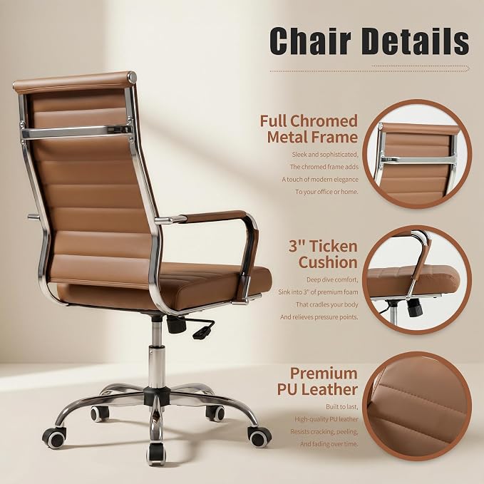 Okeysen Ergonomic Office Desk Chair, Ribbed Leather Modern Conference Room Chairs, Executive Adjustable Swivel Rolling Chair for Home & Office.