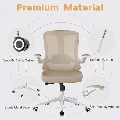 Ergonomic Office Chair - 350LB Comfy Desk Chairs with Lumbar Back Support, Mesh Computer Chairs with Wheels and Arms for Home Office, Study (Khaki-Without Headrest)