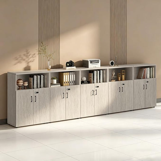 File Cabinet with Password Lock, Wood Lateral Filing Cabinet for Letter/A4 Files, 3 Drawer with Door, Printer Stand with Open Shelves for Home Office