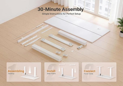 YDN Electric Standing Desk Adjustable Height, 40 x 24 Inches Sit Stand up Desk with Memory Presets & Cable Management, Home Office Desk for Office & Computer Workstation, White Frame/White Top