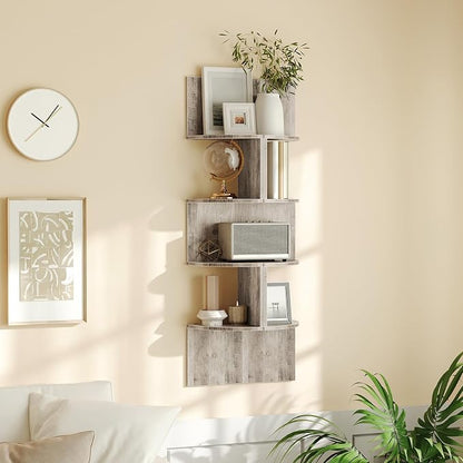 HOOBRO Corner Shelf Wall-Mounted, Set of 2 Floating Corner Shelves for Wall, 4-Tier Corner Bookshelves for Wall Decor in Living Room, Bedroom, Bathroom, Home Office, Greige BG25BJP201