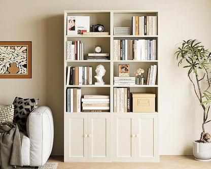 Casaottima Bookshelf and Bookcase with Doors, Floor Standing 6-Tier Shelf Display Storage Shelves, Tall Bookcases for Home Office, Living Room, White