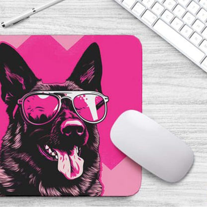 Pink Mousepad Glamour Dog German Shepherd Mouse Pad for Home Office Gaming Working Desk Computer Desktop Accessories Non-Slip Rubber Mousepad for Dog Lovers