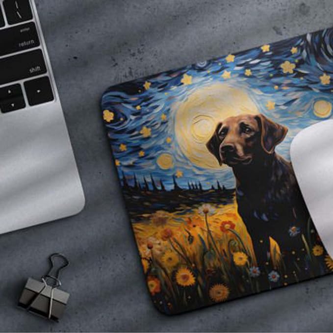 Tubbie Prints Starry Night Dog Mouse Pad for Computer Laptop Home Office Gaming Working Desk Desktop Accessories Non-Slip Rubber Mouse Pad for Dog Lovers (Labrador)