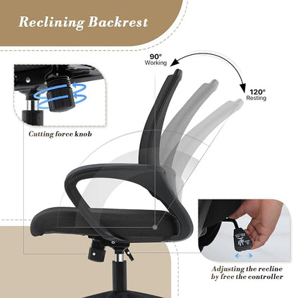 Office Chair Ergonomic - Mesh Desk Chair with Lumbar Support & Wide Seat (300Lbs Capacity) Adjustable Height, Swivel Wheels - for Home Office, Gaming, Bedroom