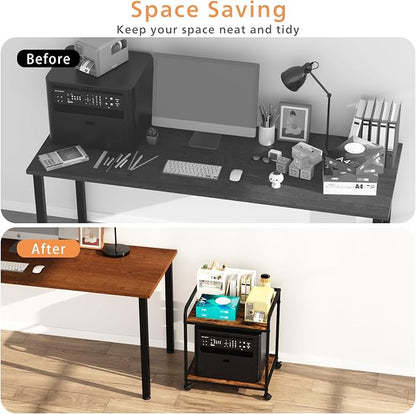 21"x15.8" Large Printer Stand with Storage, 2-Tier Under Desk Printer Table, Rolling Printer Cart with Lockable Wheels for Home, Office (Brown)
