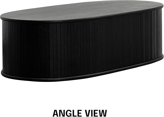 NTC Stream Coffee Table, Modern Oval Wooden Center Table with Vertical Groove Design, Stylish Living Room Decor, Contemporary Minimalist Style for Home and Office, Easy Assembly - Burnt Black