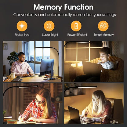 Voncerus LED Desk Lamp with Clamp, Eye-Caring Clip on Lights for Home Office, 3 Modes 10 Brightness, Long Flexible Goose-Neck, Metal, Swing Arm Architect Task Table Lamps with USB Adapter, White