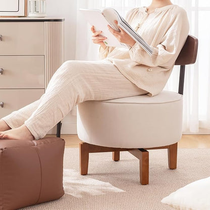 Swivel Accent Chair Living Room with Back, upholstered Wood Chair for Bedroom Office, mid Century Modern Linen Cream