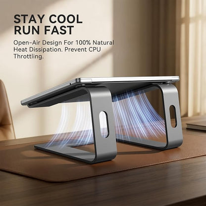 SOUNDANCE Laptop Stand, Aluminum Computer Riser, Ergonomic Laptops Elevator for Desk, Metal Holder Compatible with 10 to 15.6 Inches Notebook Computer, Grey
