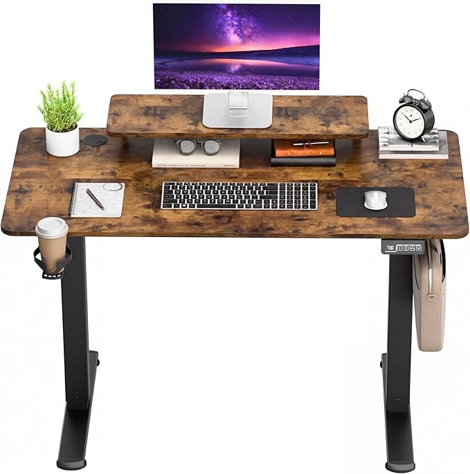 Furmax Electric Standing Desk, 55 x 24 Inches Sit Stand up Desk, Sit Stand Height Adjustable Home Office Desk with Monitor Stand (Rustic Brown, 47)