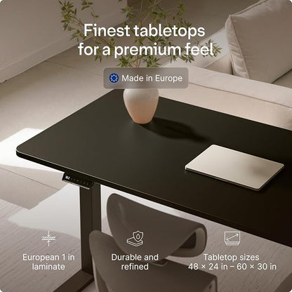 Desktronic HomeOne Standing Desk 54x28 — Ergonomic Sit Stand Home Office Desk, Made in Europe, Electric Dual Motor Height Adjustable, USB & USB-C Charging, Wobble-Free, Touchscreen, 3 Memory Presets