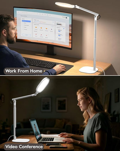 Led Desk Lamps for Home Office with Base, Tall Desk Lamp with 50 Light Modes & Memory and Timer Func Computer Light, Flexible Adjustable Table Lamps for Video Conference, Architect (White 1 Pack)