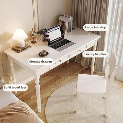 French Country Style Writing Desk, 35”Solid Wood Farmhouse Computer Table with Drawers and Plenty of Room, Stability & Durability for Home Office, Study Workspace or Bedroom