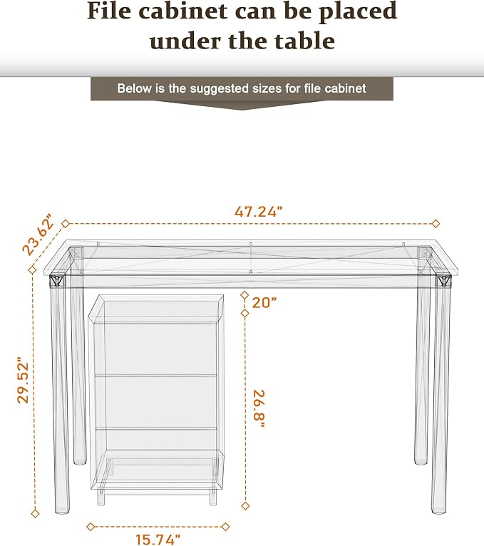 Teraves Computer Desk/Dining Table Office Desk Sturdy Writing Workstation for Home Office (47.24”, Beige + White Frame)