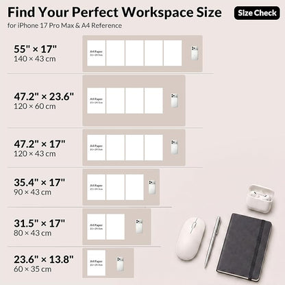 Leather Desk pad Protector, Large Desk mat with Natural Cork & PU Leather,Mouse pad,Non-Slip Office Desk Mat,Waterproof Desk Writing Pad for Office and Home (35in*17in,Beige)