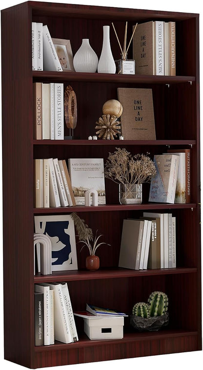 Farini 60 Inch Tall Bookcase,5 Shelf Bookshelves,Adjustable Bookshelf for Home Office,Mahogany