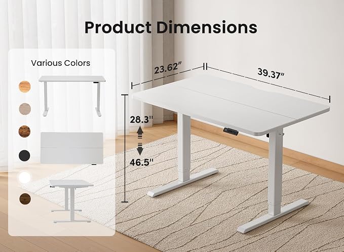 BANTI 40 × 24 Inches Standing Desk, Ergonomic, Electric Height Adjustable, Sit and Stand Up, Computer Office Desk with Splice Board, White Frame/Whitetop