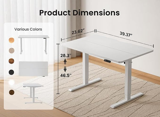 BANTI 40 × 24 Inches Standing Desk, Ergonomic, Electric Height Adjustable, Sit and Stand Up, Computer Office Desk with Splice Board, White Frame/Whitetop