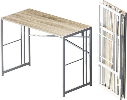 Lutown-Teen Folding Desk 40 inch Writing Gaming Computer Camping Table, No Assembly Required Home Office Desk, Beige