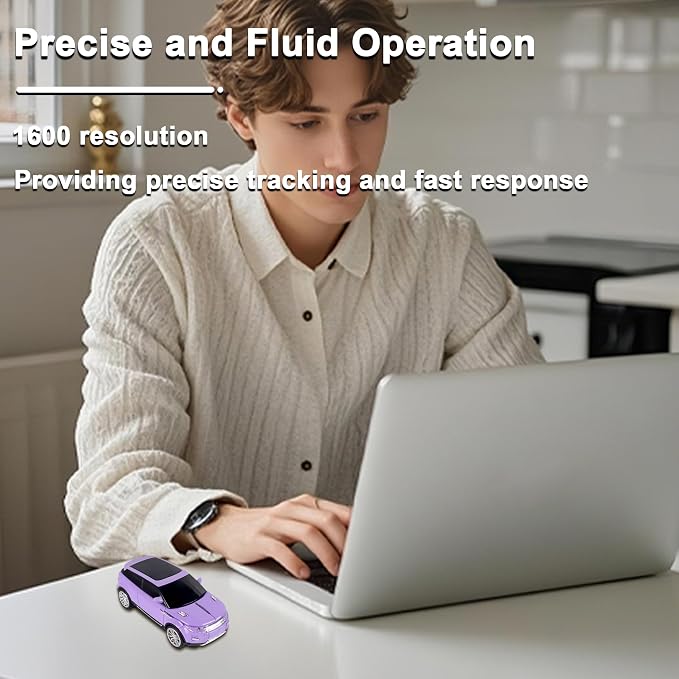 CHUYI Car Mouse Mini Small Cool SUV Car Shaped Wireless Mouse Portable 2.4GHz Optical Cordless Mice with USB Receiver 3 Buttons for Office School Travel for PC Computer Laptop Gift (Purple-1 Pack)