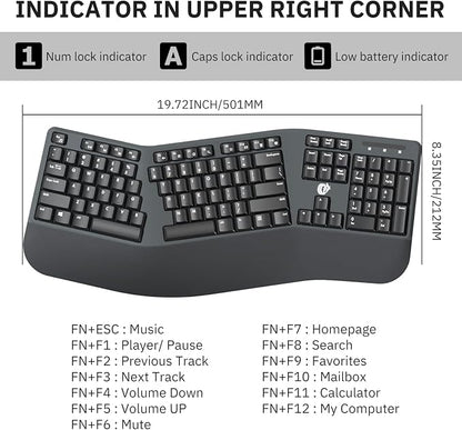 Ergonomic Wireless Keyboard and Mouse Combo, 2.4GHz USB Full Size Keyboard with Wrist Rest and 3 Level DPI Adjustable Wireless Mouse for PC and Laptop Use - Black