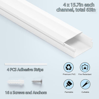 Cord Covers - 63in Paintable TV Cable Hider Kit, X-Large Cord Management System for Walls
