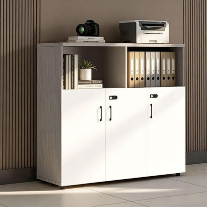 File Cabinet with Password Lock, Wood Lateral Filing Cabinet for Letter/A4 Files, 3 Drawer with Door, Printer Stand with Open Shelves for Home Office