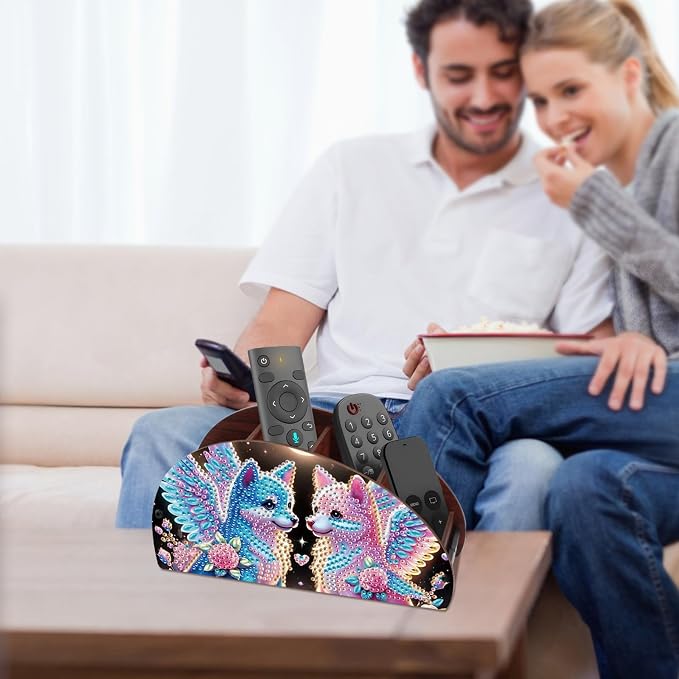 DIY Diamond Painting Storage Box Organizer Couple Winged Foxes Handmade 5D Rhinestone Diamond Art Desktop Holder for Home Organization Craft Tabletop Valentine's Day Decoration