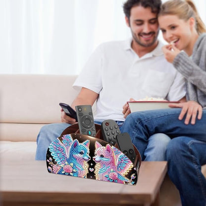 DIY Diamond Painting Storage Box Organizer Couple Winged Foxes Handmade 5D Rhinestone Diamond Art Desktop Holder for Home Organization Craft Tabletop Valentine's Day Decoration