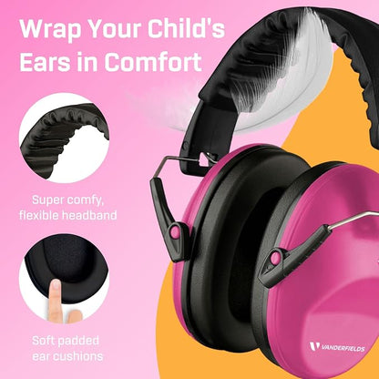 Vanderfields Hearing Protection Ear Muffs - Over 31 dB (2K Hz) Broad Noise Cancelling Sound Reduction Earmuffs for Kids 3-12