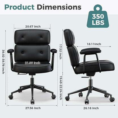 OLIXIS Ergonomic Home Office Desk Chair, PU Leather Computer Chair with Lumbar Support Adjustable Height Rolling Swivel Executive Task Armrests, Inky