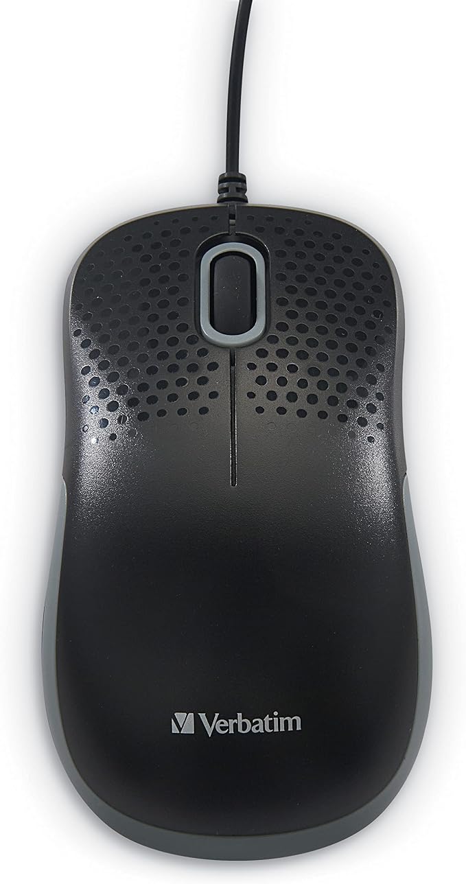 Verbatim USB Silent Corded Optical Mouse - Computer Wired Noiseless and Silent Click Mouse for Mac and PC - Black
