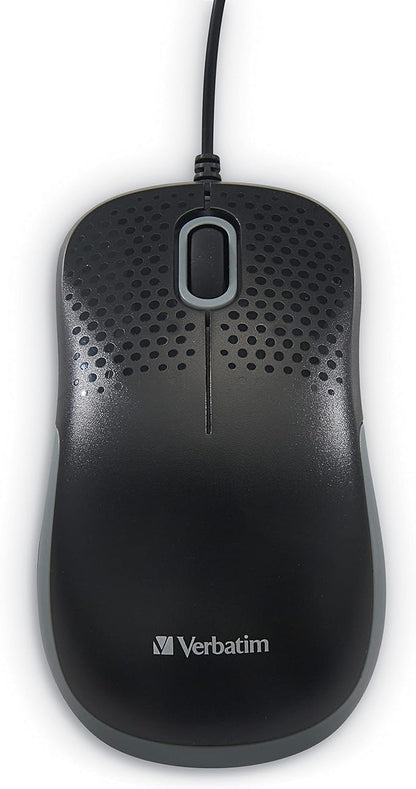 Verbatim USB Silent Corded Optical Mouse - Computer Wired Noiseless and Silent Click Mouse for Mac and PC - Black