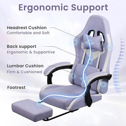 N-GEN GAMING Gaming Chair Video Game Computer Office Desk Use Ergonomic Reclining Backrest Adjustable Armrests Lumbar Support Footrest High Density Foam Breathable Fabric Heavy Duty Base (Purple)