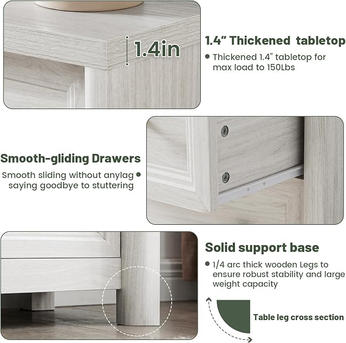 White Nightstand Set of 2, Farmhouse Night Stand with 3 Drawers, Modern Bedside Table with Metal Knobs, Large End Table for Living Room Bedroom Home Office Furniture Storage