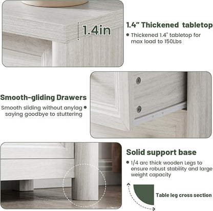 White Nightstand Set of 2, Farmhouse Night Stand with 3 Drawers, Modern Bedside Table with Metal Knobs, Large End Table for Living Room Bedroom Home Office Furniture Storage