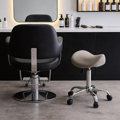 FIRAVOE Saddle Stool, Swivel Saddle Stool with Wheels, Adjustable Rolling Stool 18"-26", Faux Leather Rolling Stool for Salon, Massage, Clinic, Lab, Office (Light Grey, 1PCS (18"-26"))