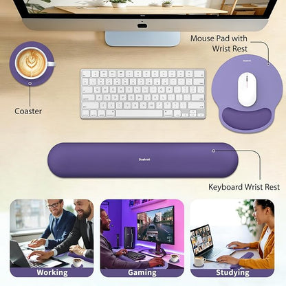 Sushret Mouse Pad and Keyboard Wrist Rest, 3-in-1 Gel Memory Foam Ergonomic Mouse Pad with Wrist Rest Set, Gaming Mousepad Arm Cushion Support for Computer Office Desk Accessories Cute Setup, Purple